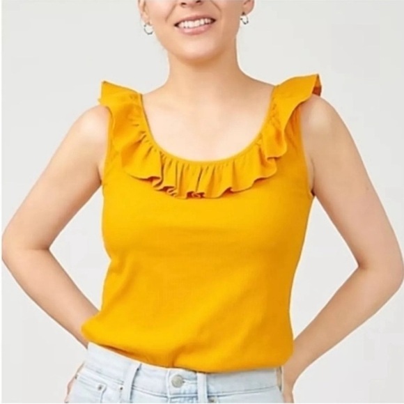 J. Crew Tops - J Crew Ribbed Ruffle Tank Top in Marigold Yellow Orange Size Small